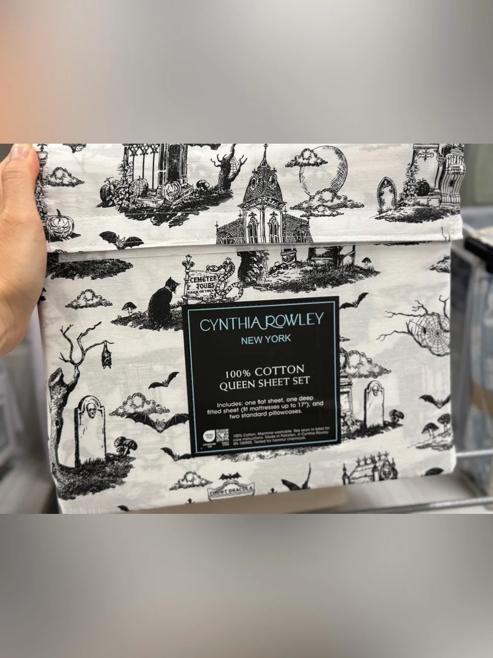 Cynthia Rowley Halloween Toile Queen Sheet Set - Black and White